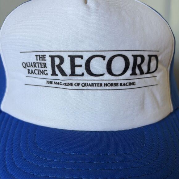 Vintage 80s Trucker Hat Record Quarter Horse Racing Magazine Foam Snapback New - Picture 2 of 15